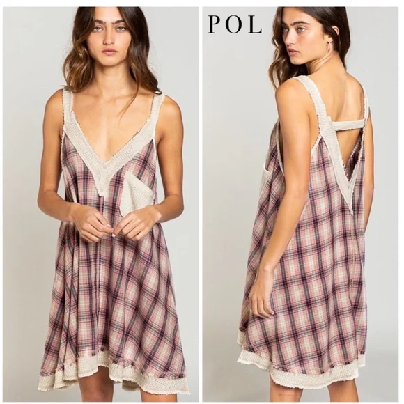 POL Dresses Pol Plaid Crochet 9s Grunge Retro Style Jumper - Main Image